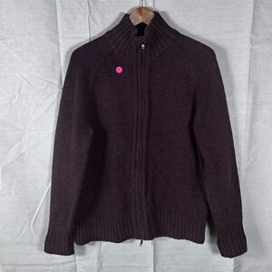 Banana Republic Mens Large Merino Wool Full Zip Sweater Purple Charcoal Gray L